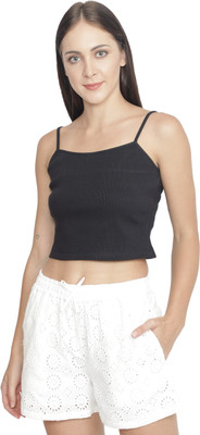 NUEVOSDAMAS Casual Solid Women Black Top