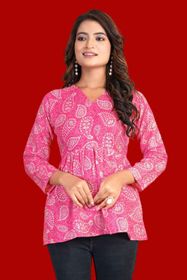 MANIJAYFAB Party Printed Women Pink Top