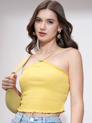 Tokyo Talkies Casual Solid Women Yellow Top