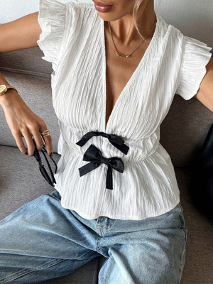 OUTZIDR Casual Self Design Women White Top
