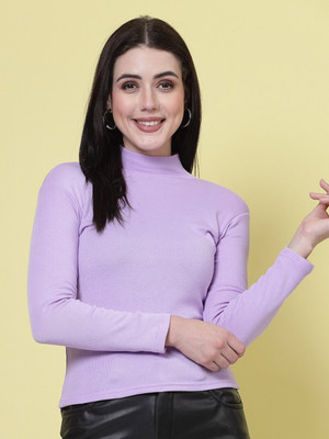 Fashionown Casual Solid Women Purple Top