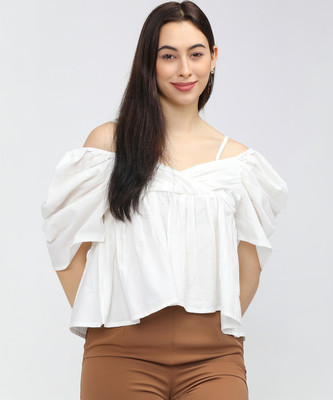Tokyo Talkies Casual Solid Women White Top