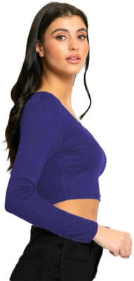 THE BLAZZE Casual Solid Women Dark Blue Top