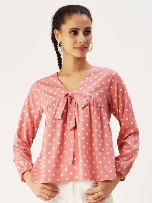 Dressberry Casual Polka Print Women Pink Top