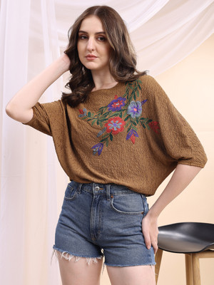 Kinjo Casual Printed Women Brown Top