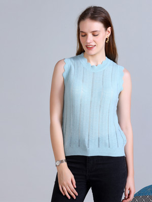 Mast & Harbour Casual Self Design Women Light Blue Top
