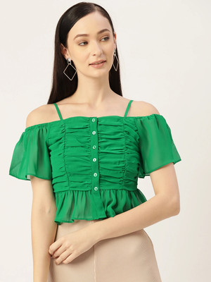 Moda Rapido Casual Solid Women Green Top
