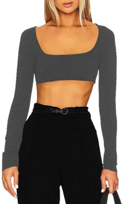 THE BLAZZE Casual Solid Women Grey Top