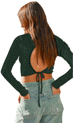 jovo Casual Printed Women Dark Green Top