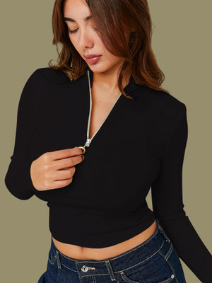 NAVYANKAA Casual Self Design Women Black Top
