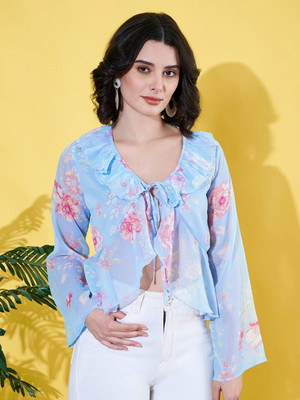 ANVI Be Yourself Casual Floral Print Women Blue Top