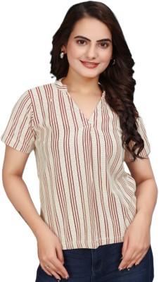 Rahi Trendz Casual Striped Women Maroon Top