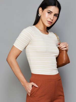 CODE by Lifestyle Casual Striped Women Beige, White Top