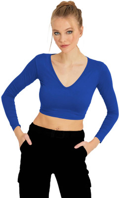 THE BLAZZE Casual Solid Women Blue Top