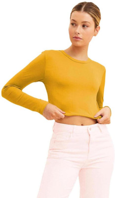 THE BLAZZE Casual Solid Women Yellow Top