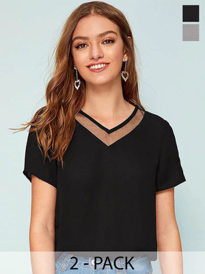 CORSICA Casual Solid Women Black Top