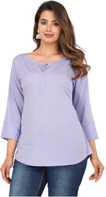 MJAYRA Casual Solid Women Light Blue Top