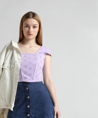 ONLY Casual Self Design Women Purple Top