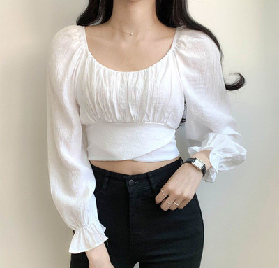 MOJOO Casual Solid Women White Top