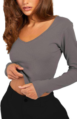 THE BLAZZE Casual Solid Women Grey Top