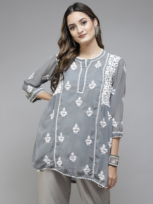 ADA Casual Embroidered Women Grey Top