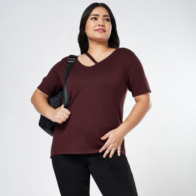 Honey Curvytude by Pantaloons Casual Tie & Dye Women Maroon Top