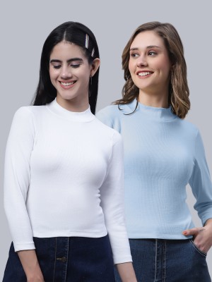 FBAR Casual Self Design Women White, Light Blue Top