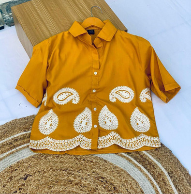 HIYAN TEXTILES Casual Embroidered Women Yellow Top