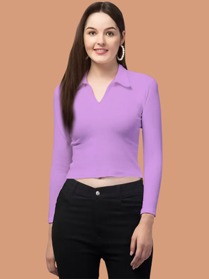 NAVYANKAA Casual Solid Women Purple Top