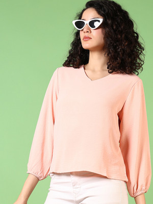 V-MART Casual Solid Women Pink Top