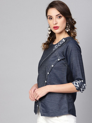 IKRASS Casual Solid Women Blue Top