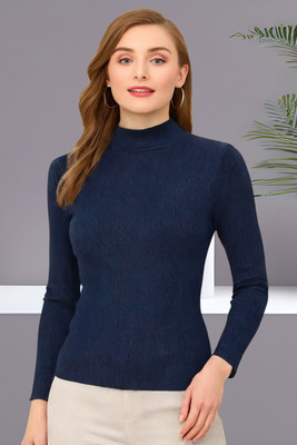 ENIFASHION Casual Solid Women Blue Top