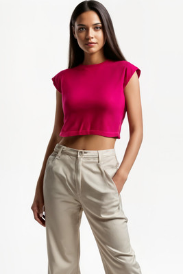 Slayink Casual Solid Women Pink Top
