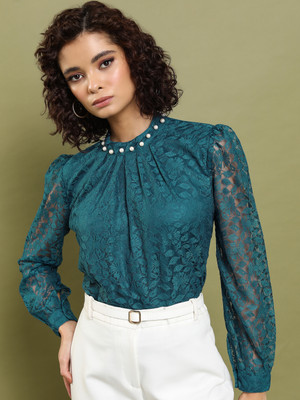 Tokyo Talkies Casual Solid Women Dark Blue Top