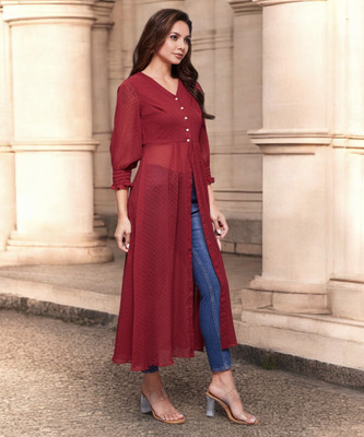 Miss Chase Casual Printed Women Maroon Top