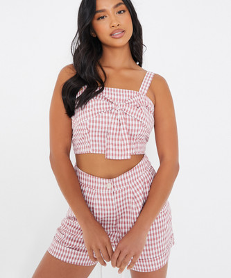 I Saw It First Casual Checkered Women White, Pink Top