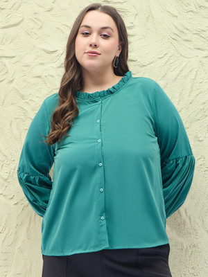 ANJIR Casual Solid Women Green Top