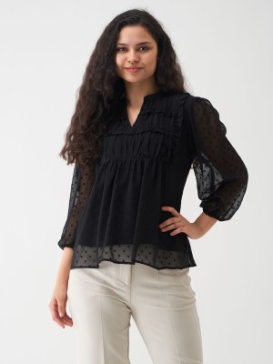 AASK Casual Self Design Women Black Top