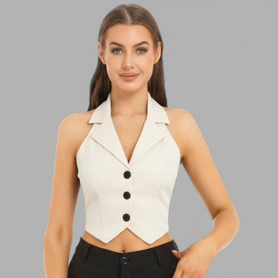 LAHAZAT Casual Solid Women White Top
