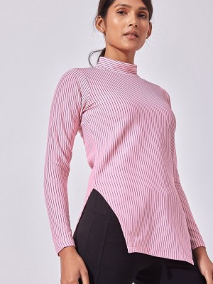 The Label Life Casual Striped Women Pink Top