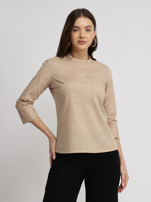 Fable Street Casual Solid Women Beige Top