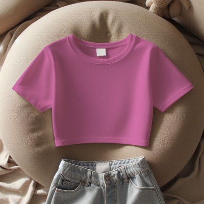 Pling Bling Casual Solid Women Pink Top