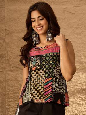 InWeave Casual Ethnic Motifs Women Black Top