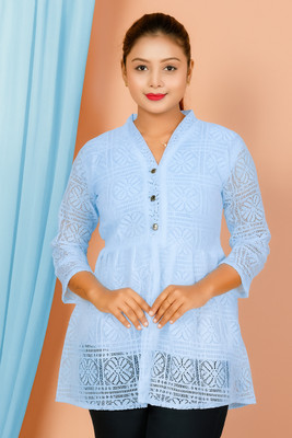 STYLEANDSTAYLE Casual Self Design Women Light Blue Top