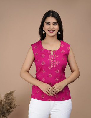 siddhanam Casual Printed Women Pink Top