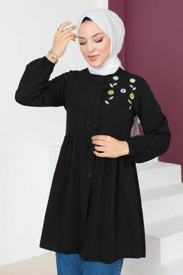 REYANSHFASHION Party Self Design, Printed, Embroidered Women Black Top