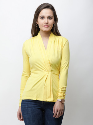 Cation Casual Regular Sleeve Solid Women Yellow Top
