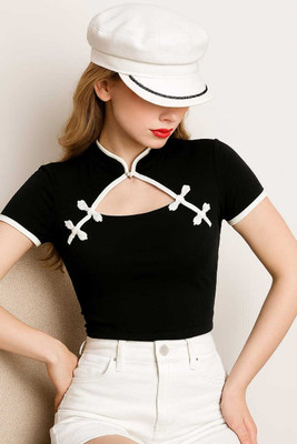 QUICKR TRADERS Casual Solid Women Black Top