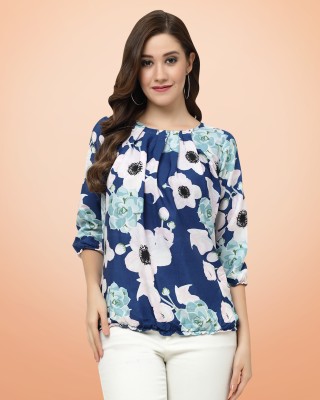 HASMI TRENDZ Casual Printed Women Blue Top