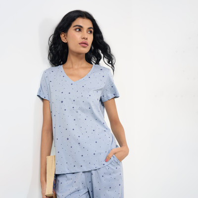 Dreamz by Pantaloons Casual Printed Women Blue Top